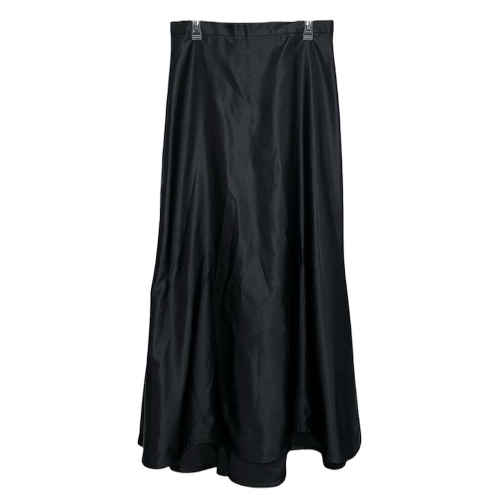 VTG T Tadashi Shoji Satin Maxi Skirt Size 14 Black Formal Event Occasion